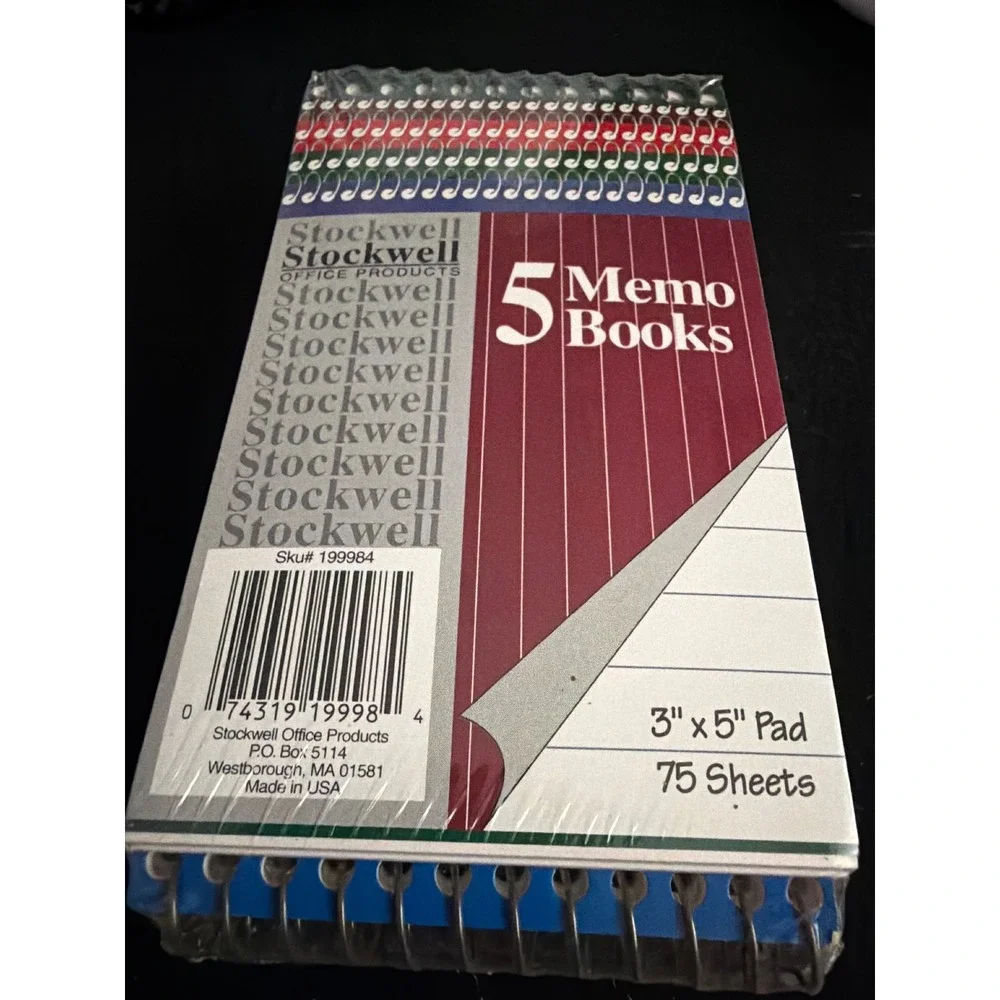 Stockwell Office Products 5 Pack Memo Books 3x5 Top Spiral 75 Sheets Made in USA